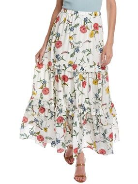 NWT Elie Tahari White Floral Tiered Silk Skirt - size L